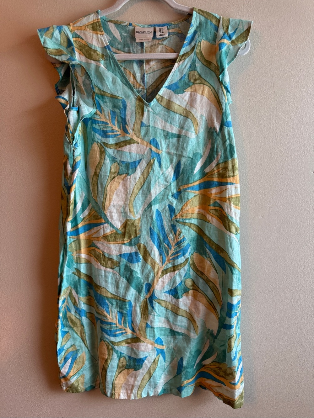 Rachel Zoe Aqua Tropical Print V-Neck Women’s Top